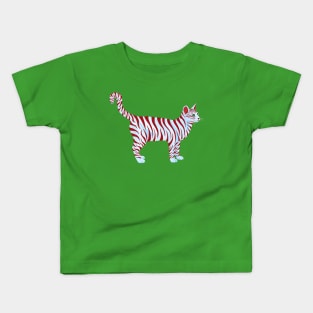 Peppermint Candy Red Striped Cat Kids T-Shirt